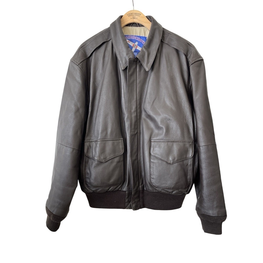 Vintage A-2 Airborne Leather Flight Bomber Jacket Brown USA Pilot Mens M